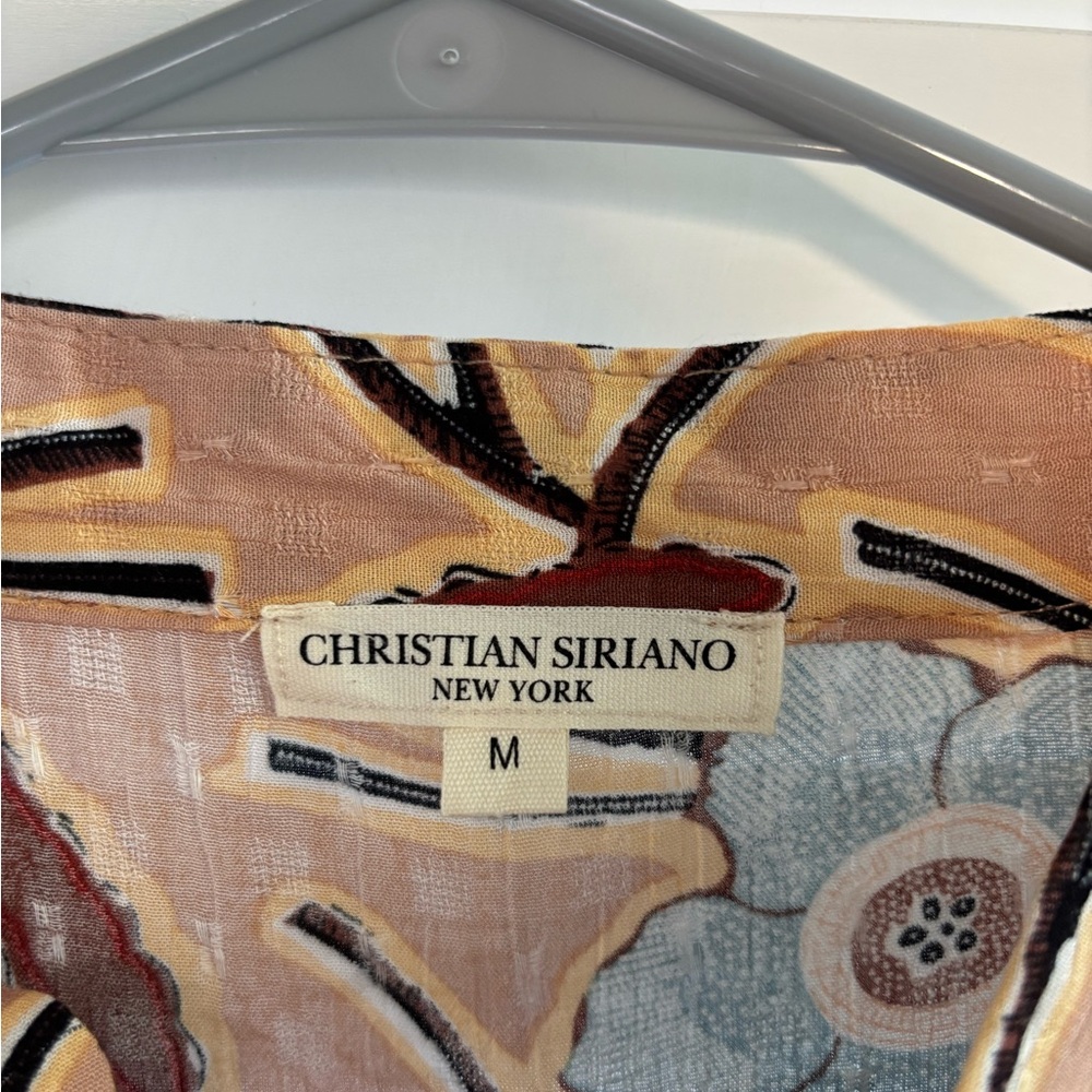 Christian Siriano Multicolor crop flowy, button front, tie bottom blouse